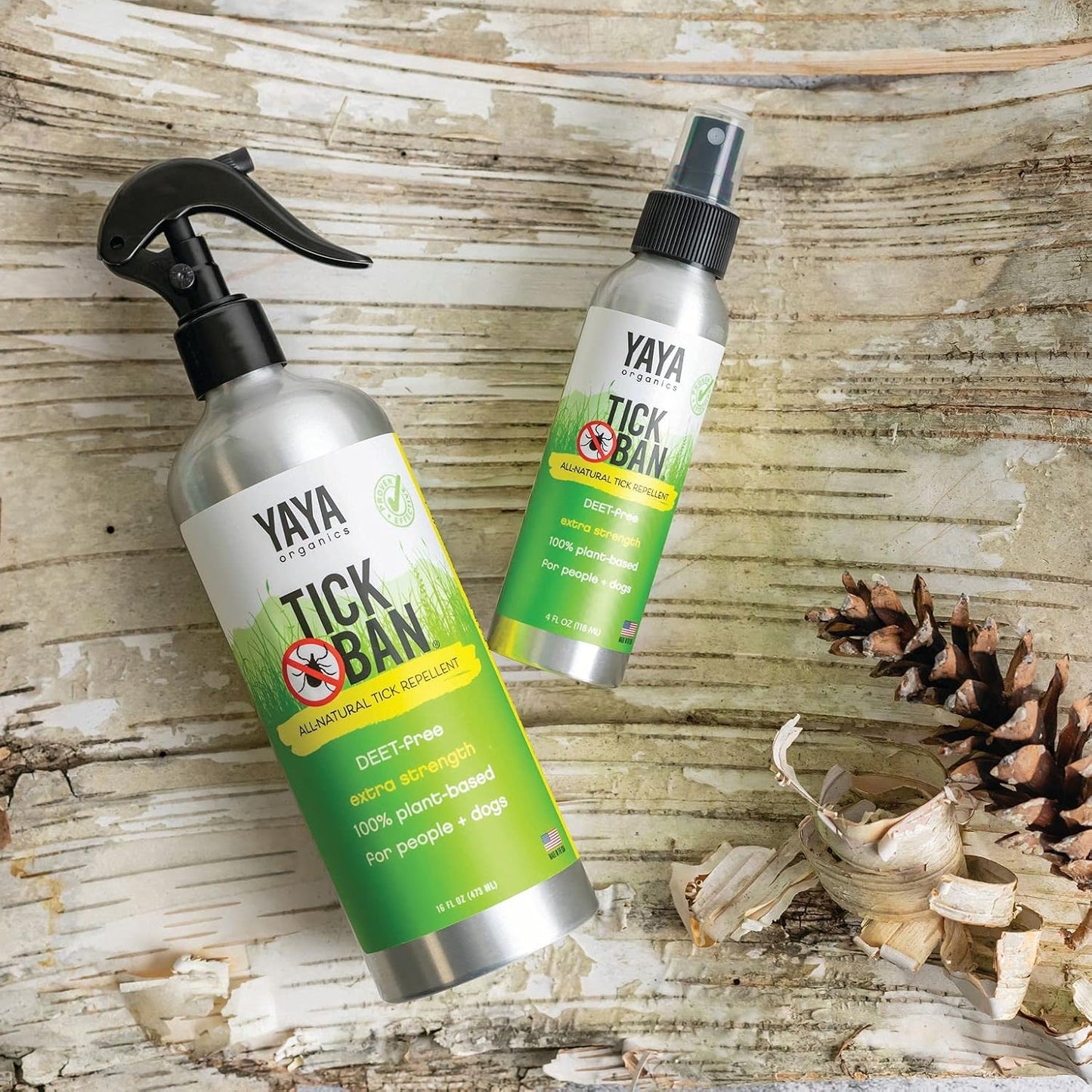 YAYA ORGANICS Tick Ban | Extra Strength Tick Repellent Made with Essential Oils and All Natural, DEET Free Ingredients | Proven Effective, Safe for Adults, Kids and Dogs | Mixed Pack (4oz/16oz)