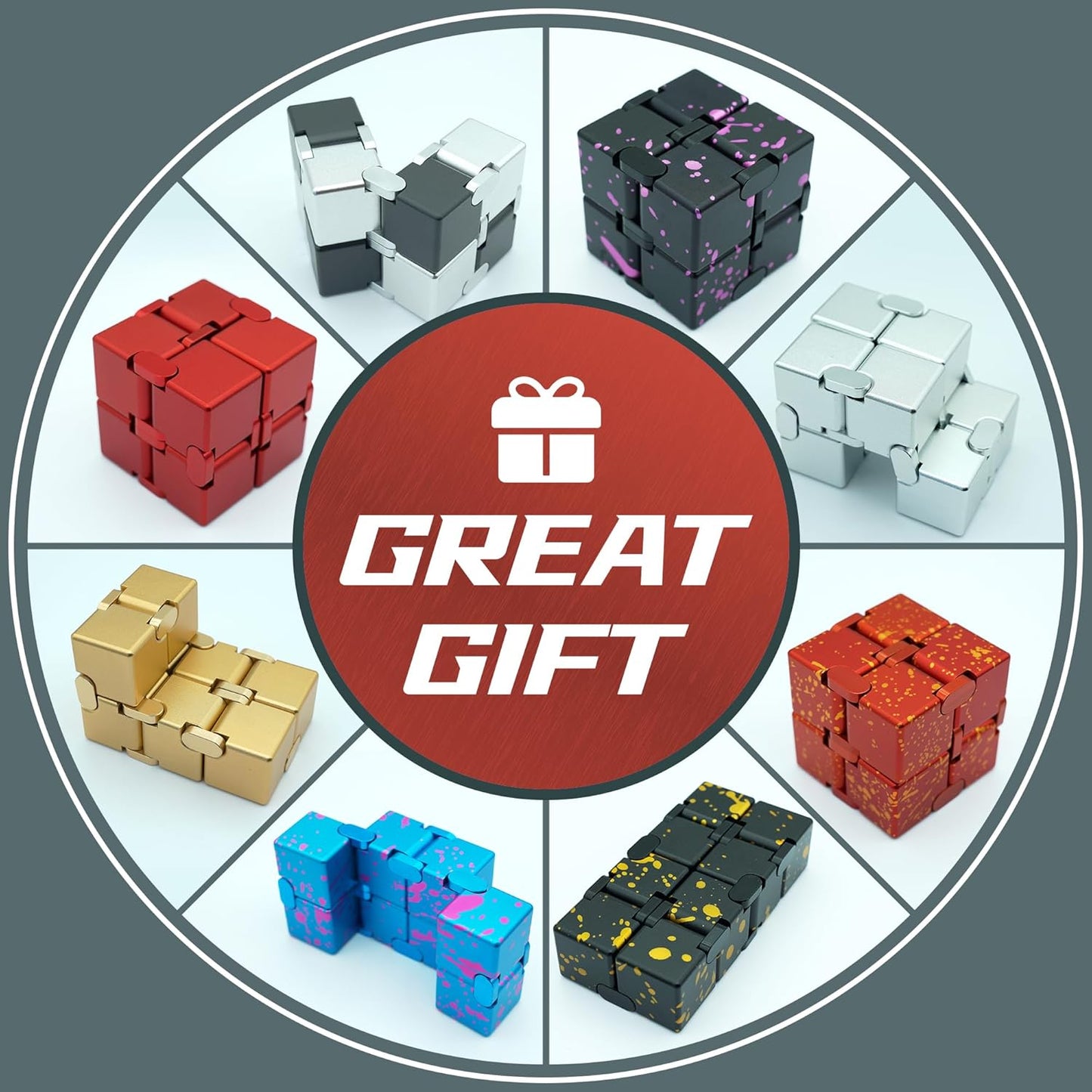 Infinity Cube Fidget Toy, Metal Anxiety Relief Toys Fidget Cube for Adults, ADHD Desk Toys for Kids Boys Girls for Stocking Stuffers, Easter Basket Stuffers (Black Red)