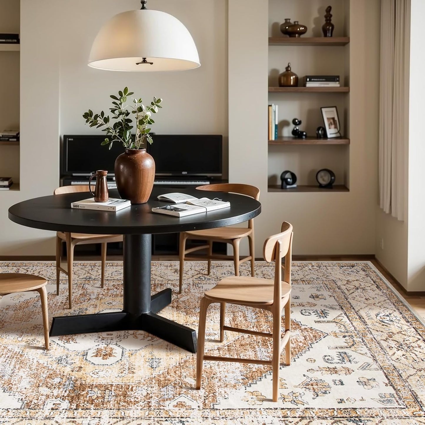 Lahome Rug for Living Room Machine Washable Area Rug 6x9 Boho Non Slip Bedroom Carpet Throw Ultra Thin Carpet for Dining Room, Farmhouse Neutral Print Soft Indoor Mat for Office Home (Taupe, 6'x9')