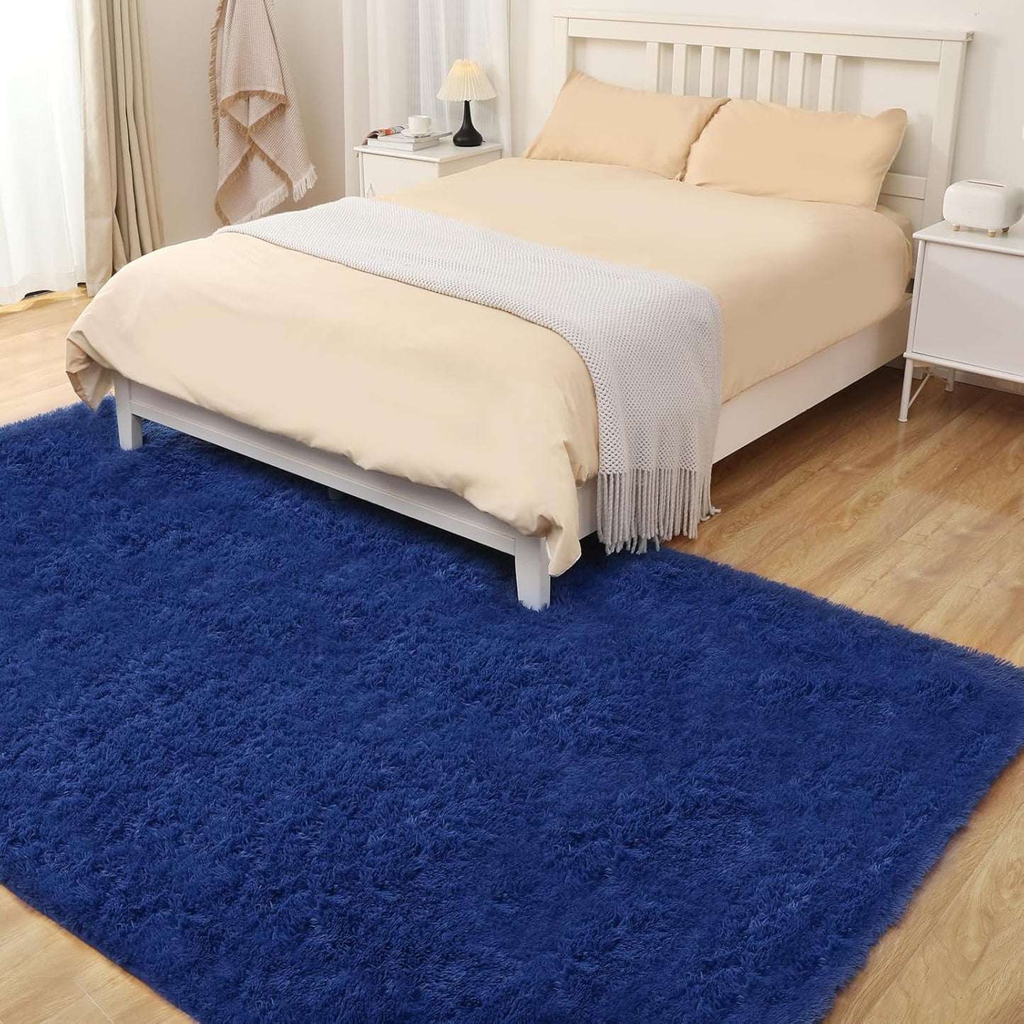 Soft 8x10 Blue Rug, Fluffy Area Rugs for Living Room, Plush Navy Area Rugs for Bedroom, Non-Slip Indoor Carpet for Nursery, Study Room, Kids Room, Room Decor
