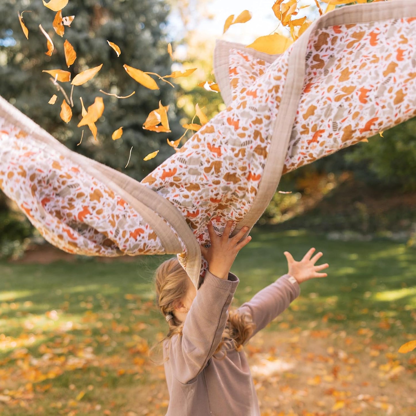 Little Unicorn Newborn Receiving Quilt | Ultra- Soft, Multi-Layered Muslin Fabric | Gift for Newborns & on-The-go (Fall Friends)