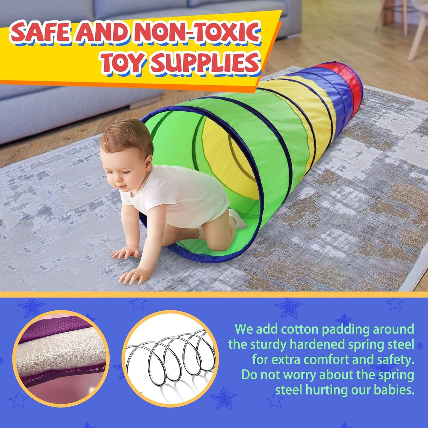 NARMAY® Play Tunnel Easy Key Pop Up Tunnel for Kids Indoor/Outdoor Crawl - 19 Dia. x 72 inch