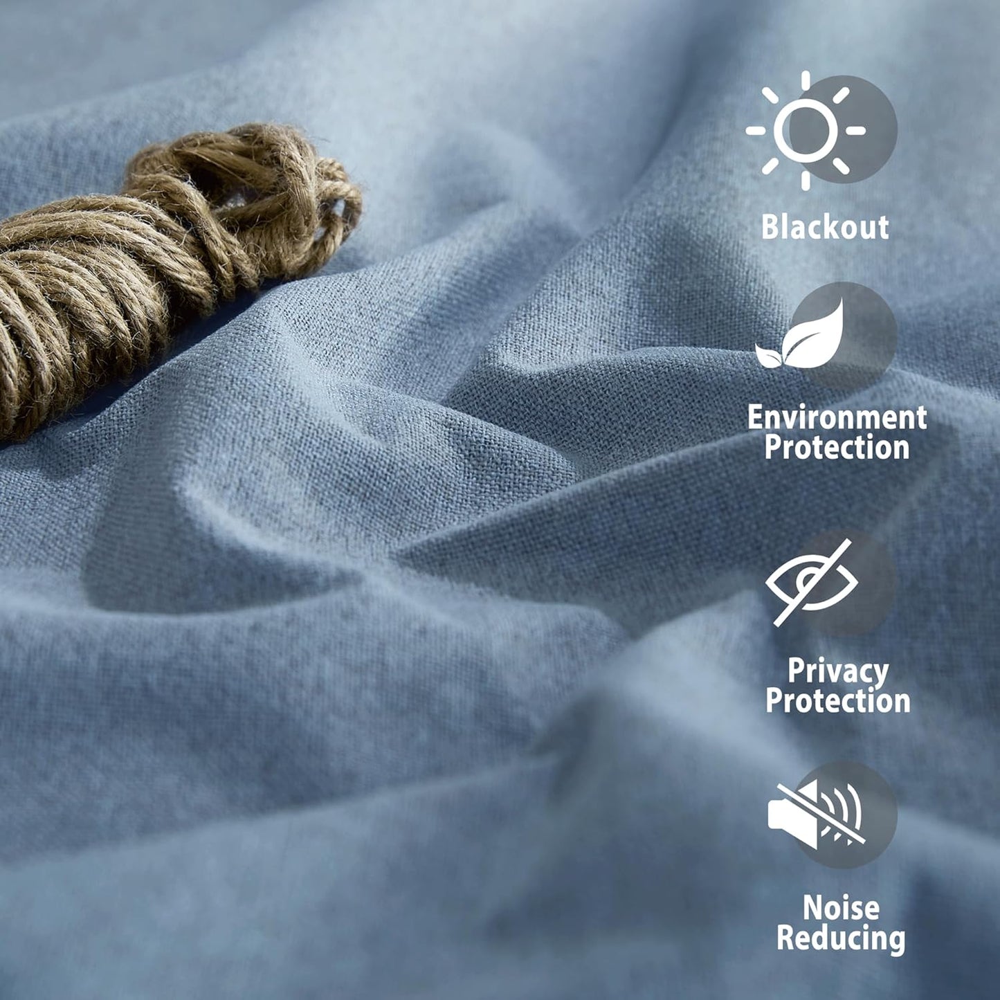 NICETOWN Stone Blue Full Shade Faux Linen Curtain Panels 90" Long, Pair of Energy Smart & Noise Blocking Out Blackout Drapes for Guest Room Window, Thermal Insulated Lined Window Dressing (52 inch)