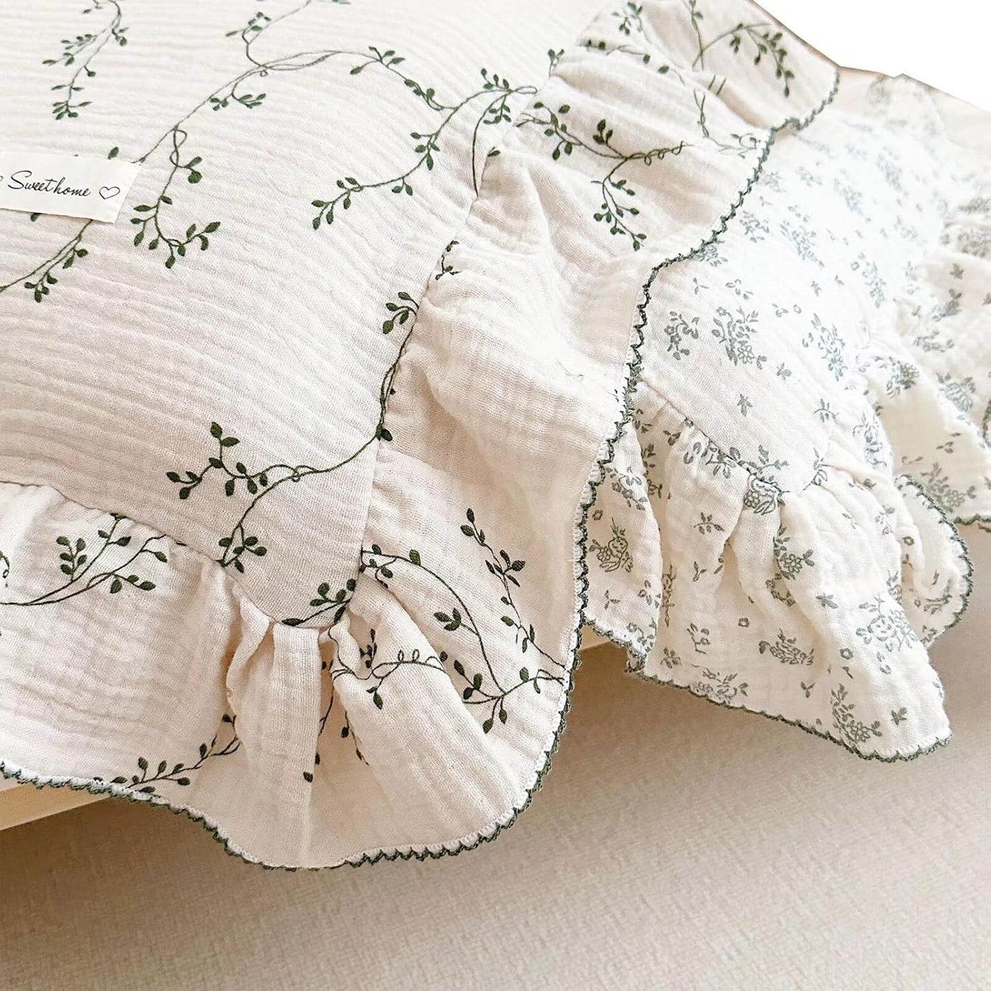 BuLuTu Muslin Toddler Pillowcase Boys Girls Shabby Chic Floral Design Pillow Cases 100% Cotton Gauze Pillow Covers with Envelope Closure,Soft Breathable,Vine Pattern,14"x20"