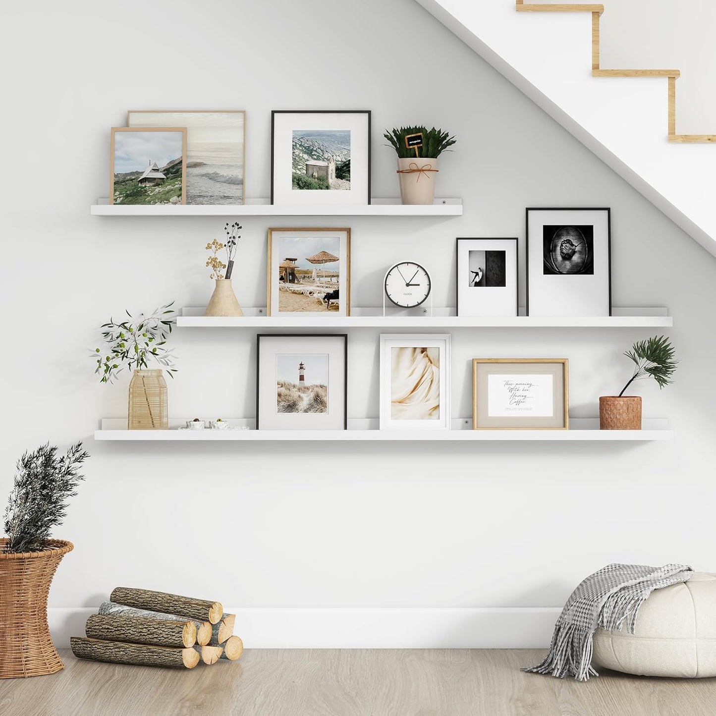 Floating Picture Ledge Shelves for Wall Set of 4, 24 Inch Wall Shelves with Lip Long Large Nursery Book Shelf for Toys Storage Kids Bookshelf Wall Mounted Living Room Bedroom Decor Frames