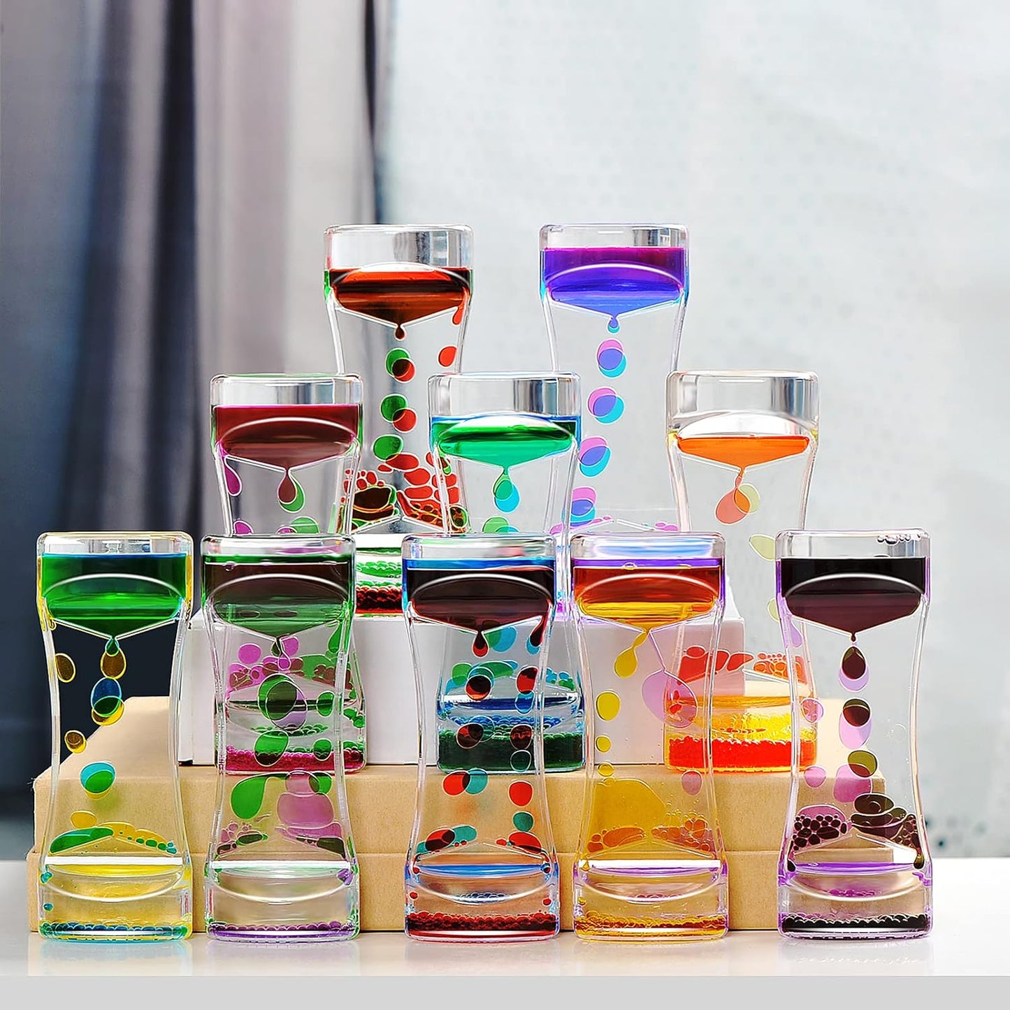 Liquid Motion Bubbler Timer Sensory Toys for Relaxation, Water Timer Fidget Toy for All Age, Motion Bubble Toy Sensory Play for Office Home (Blue & Yellow, 1 Pack)