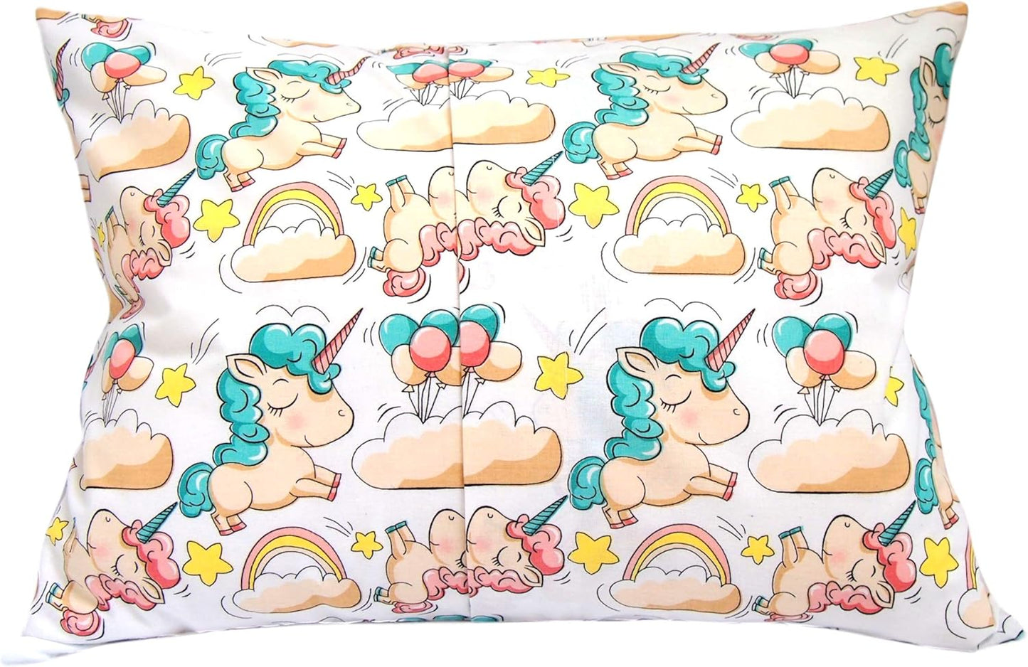 Toddler Pillowcase 13 x 18 Cotton Unicorn Pillows - Small Pillow Cases for Travel Pillows, Toddler Pillowcase Character - Green Unicorn with Balloons