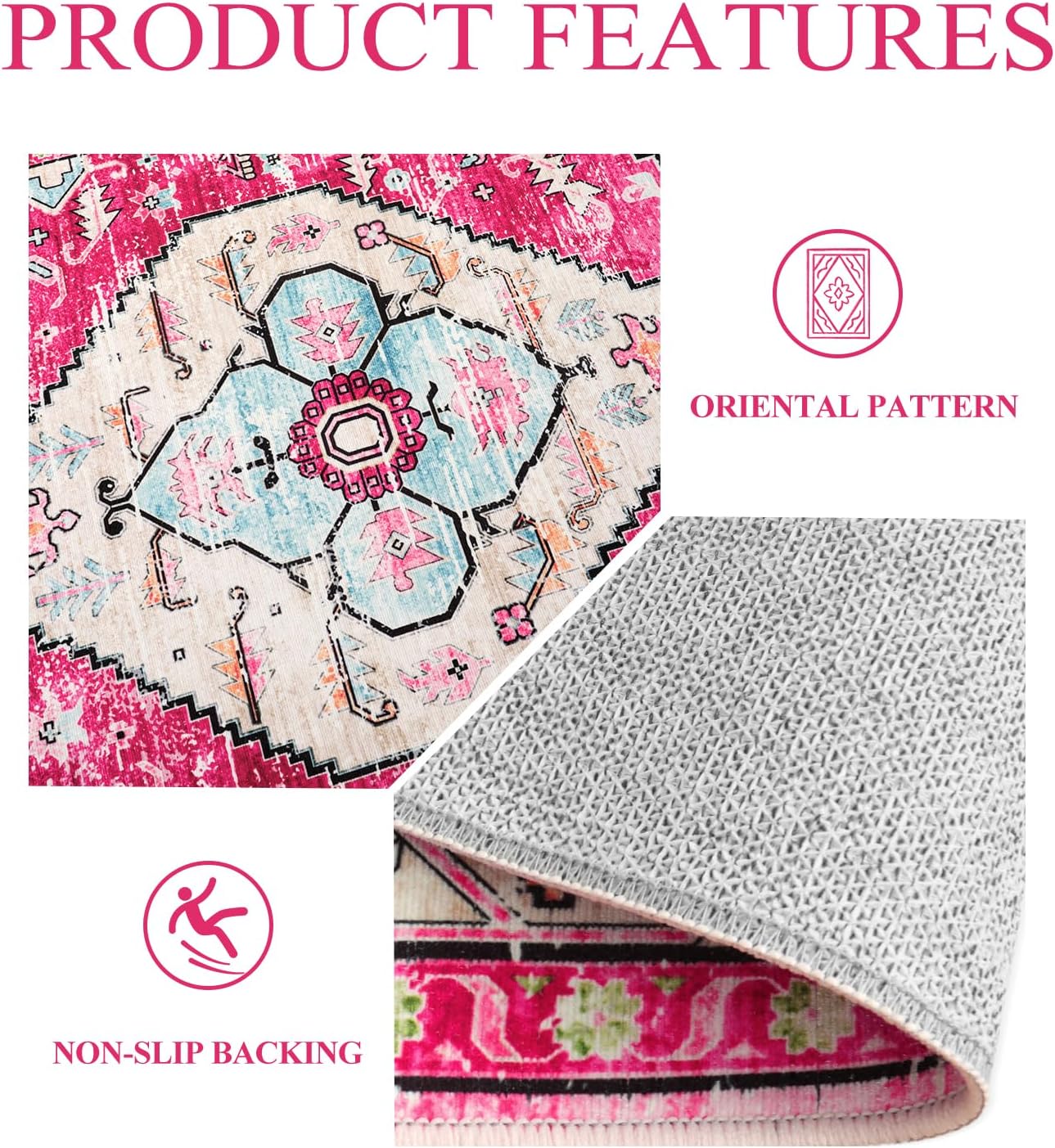 Lahome Boho Round Rug - 4Ft Washable Area Rug, Non-Slip Small Bathroom Rug, Lightweight Bedroom Throw, Oriental Distressed Print Carpet for Entryway, Sofa, Nursery, Kids Room