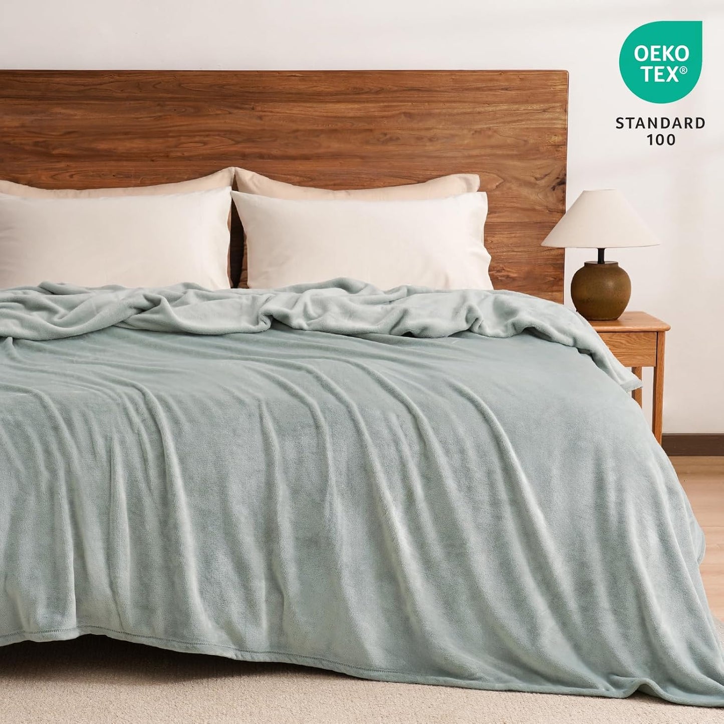 PHF Ultra Soft Fleece Blanket Queen Size, No Shed No Pilling Luxury Plush Cozy 300GSM Lightweight Blanket for Bed, Couch, Chair, Sofa Suitable for All Season, 90" x 90", Sage Green
