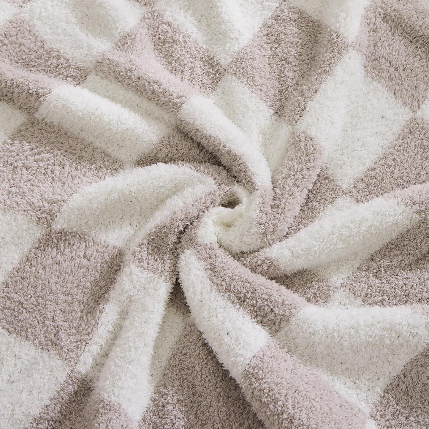 WRENSONGE Checkered Throw Blanket, Taupe Soft Cozy Fluffy Warm Hand Made Throw Blankets for Couch, Sofa, Chair, Bed, Camping, Picnic, Travel Lightweight Bed Blanket - 50"*70"
