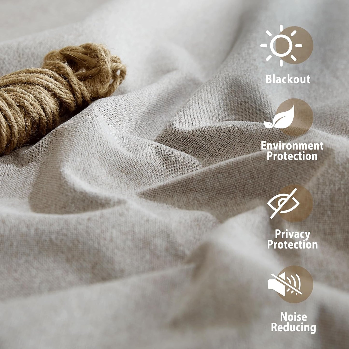 NICETOWN Natural Bedroom Full Blackout Faux Linen Curtain Panels Set of 2, 52" by 72", Thick Insulated Classic Grommet Blackout Draperies with White Thermal Insulated Liner for Windows