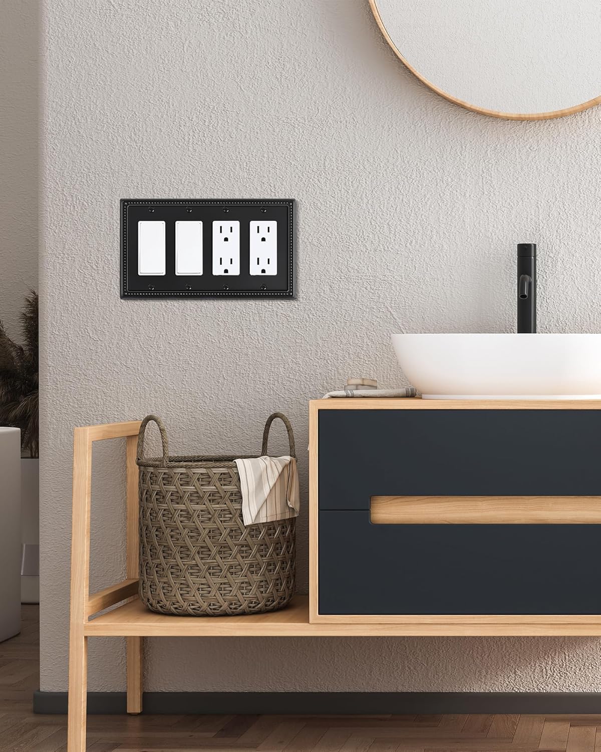 2-Pack Quad Decorator Outlet Cover Plate, Black Pearls Decorative Switch Plates and Outlet Covers, Metal Wall Plates for Electrical Outlets, Receptacle, GFCI Outlet, Dimmer Switch