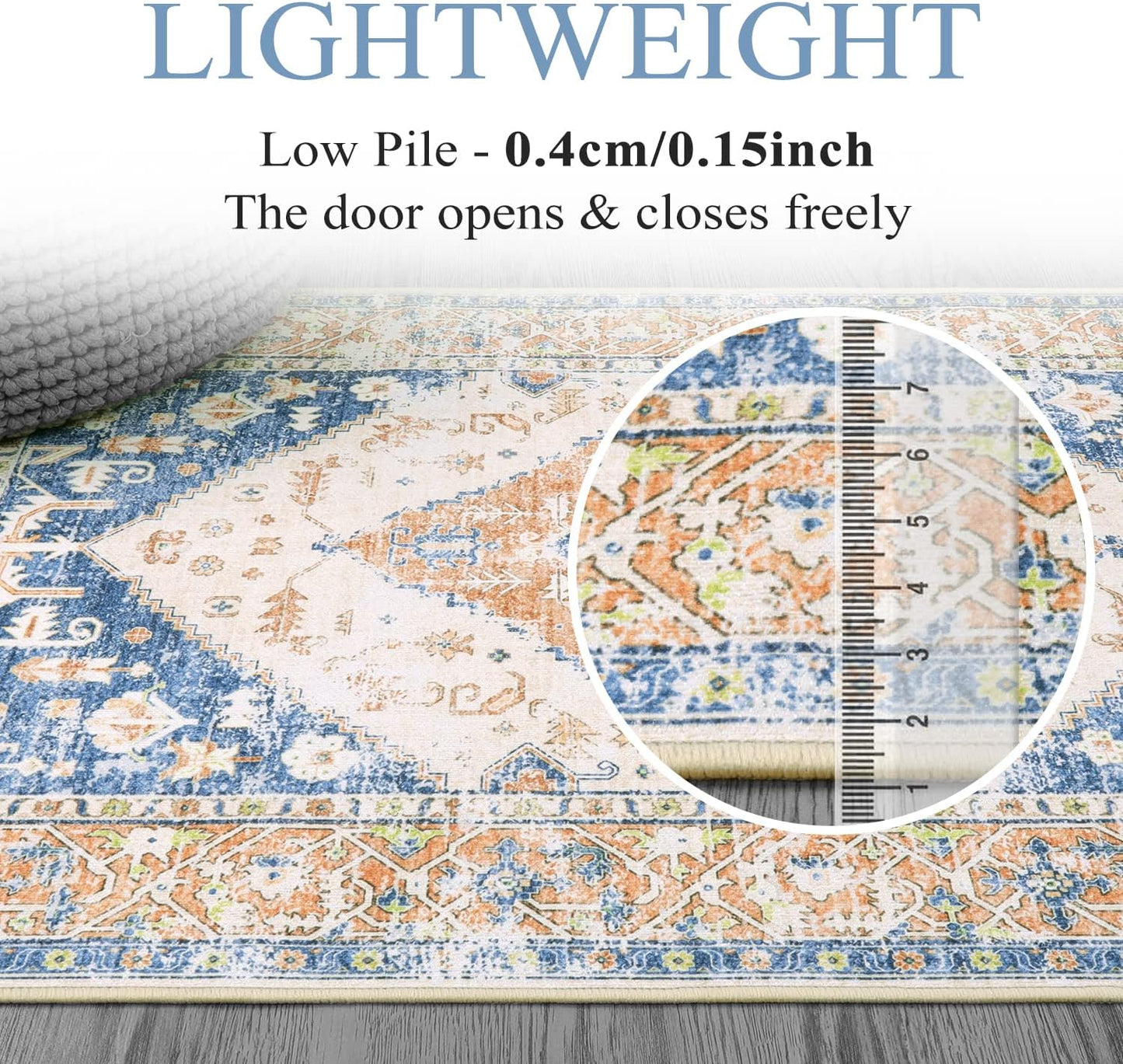 Lahome Boho Small Entryway Rug - 2x3 Non-Slip Washable Rugs for Kitchen Oriental Throw Ultra-Thin Area Rugs for Bedroom Accent Distressed Blue Floor Doormat Carpet for Bathroom Laundry Living Room