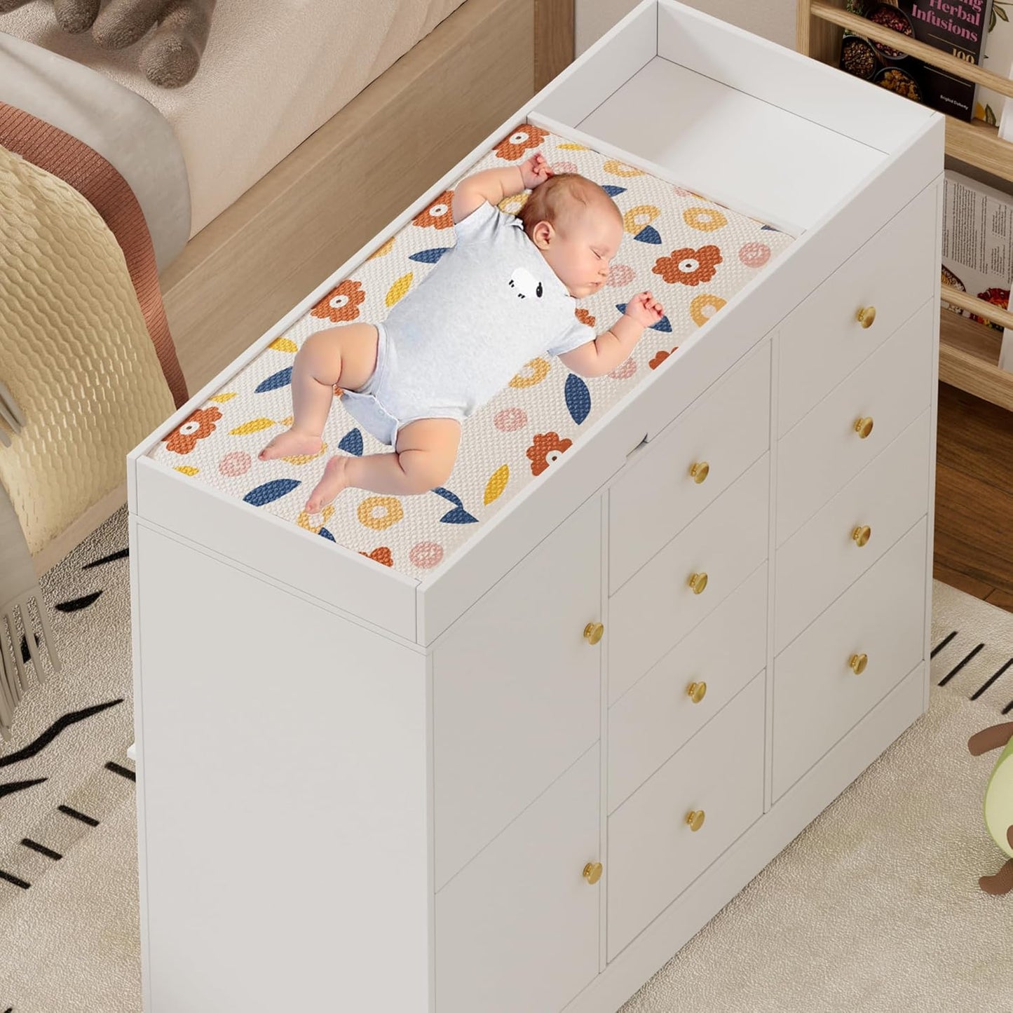 Changing Table Dresser with Drawers,Modern Baby Dresser with Changing Table Top for Nursery,Diaper Changing Station Organizer for Infants Newborn,White