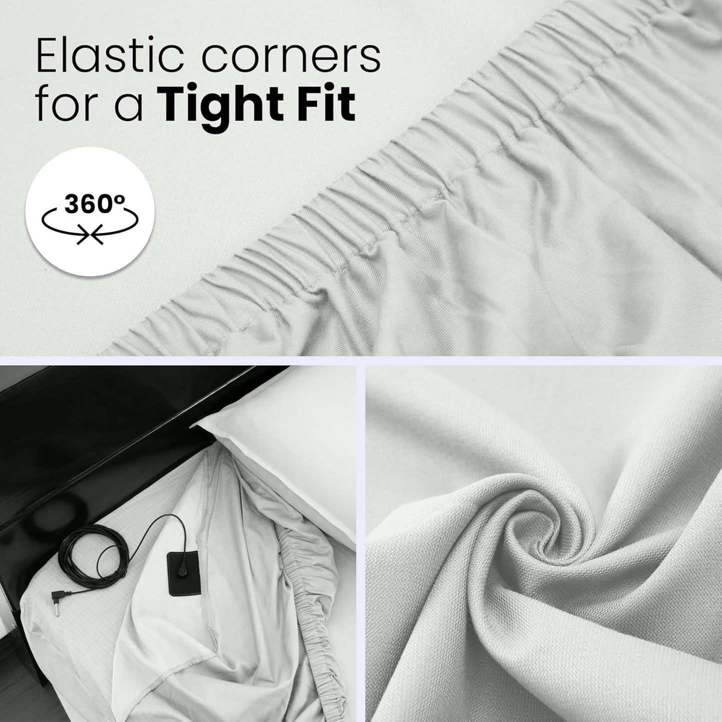 Hooga Grounding Sheet, Organic Fitted Grounded Sheet for Improved Sleep, Pain Relief - Earth Connected Bedding 60โx80โx15โ Queen Size, Pure Silver Fiber and Cotton, Grounding Cord Included. Off White