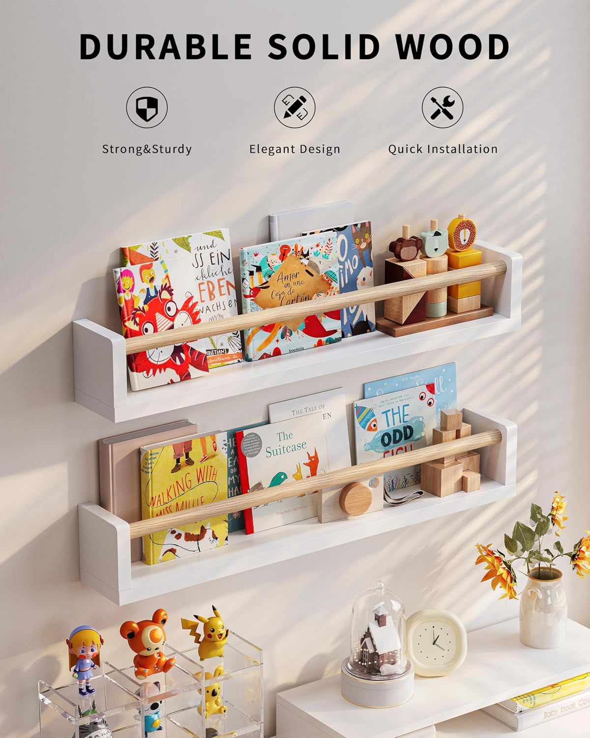 Nursery Book Shelves - 4 Pack, Wall Book Shelves for Bedroom, Kids, Play Room, Nursery Decor