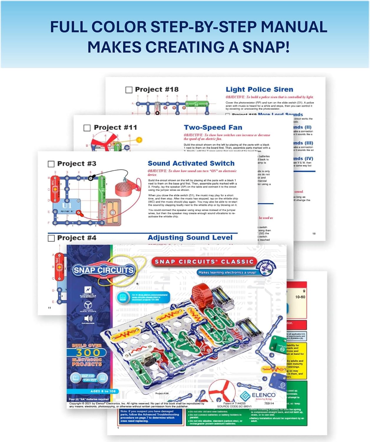 Snap Circuits Classic SC-300 Electronics Exploration Kit | Over 300 Projects | Full Color Manual Parts | STEM Educational Toy for Kids 8+ 2.3 x 13.6 x 19.3 inches