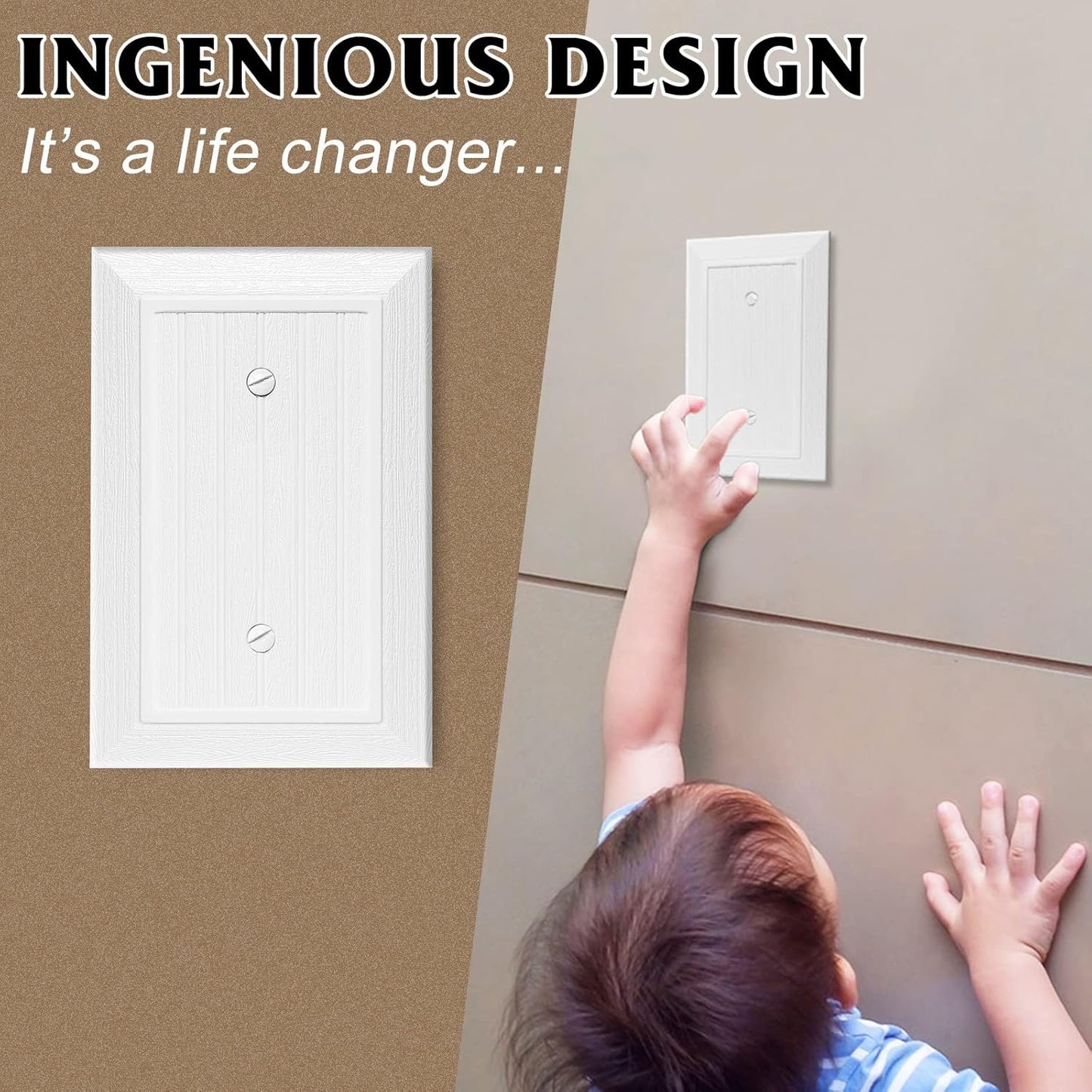 Modern Decorative Wall Plate Switch Plate Outlet Cover, Vintage Retro Wood Grain Design(Single Blank-10 Pack, White)