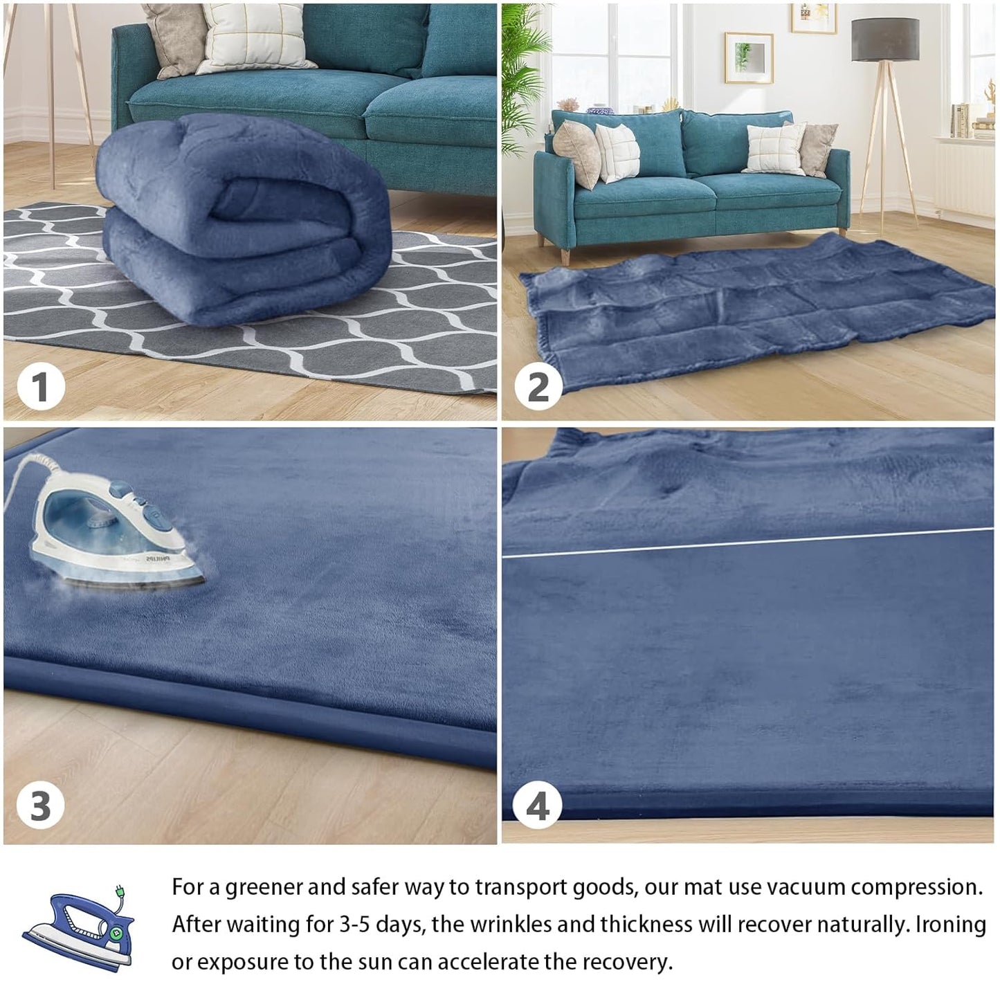 Baby Play Mat for Floor Tummy Time Nursery Muscle Mat Area Rug Playroom Tatami 79"x138" Memory Foam 1.3" Thick Crawling for Babies,Toddlers, Infants, Kids,Floor(Blue)