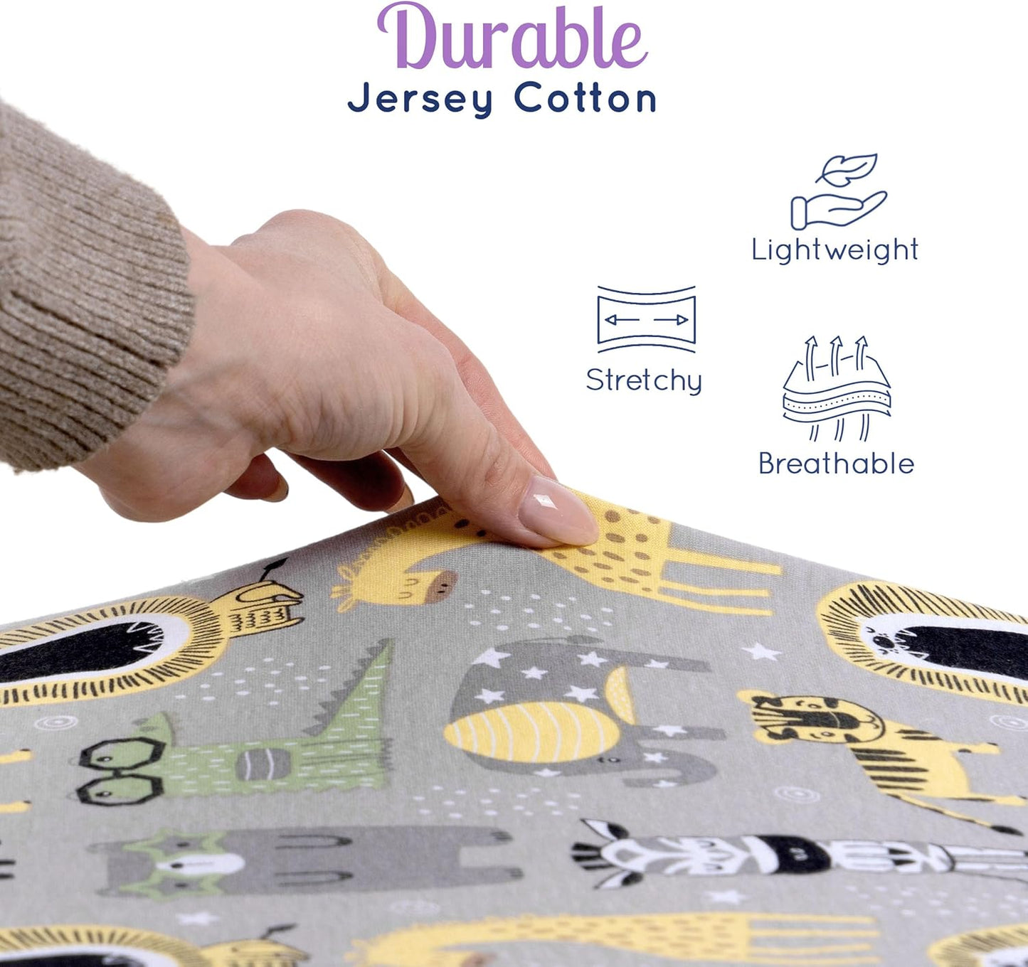 Fitted Nautical Crib Sheets (3 Pack) by GROW WILD - Jersey Knit Cotton Crib Sheet for Boys, Toddler Bed Mattress & Baby Boy Crib Bedding Set, 52โ x 28โ x 9โ Crib Sheets (Safari Animals)