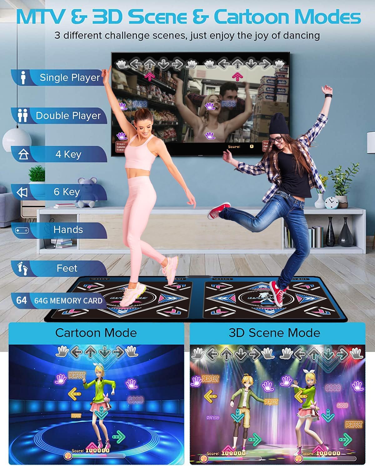 HDMI Musical Electronic Dance mat with a Camera, a 64G Large Memory Card, Including 1000 Games,650 Songs,81 Music Videos,for Single/Double Users, a Luxurious Gift for Boys and Girls