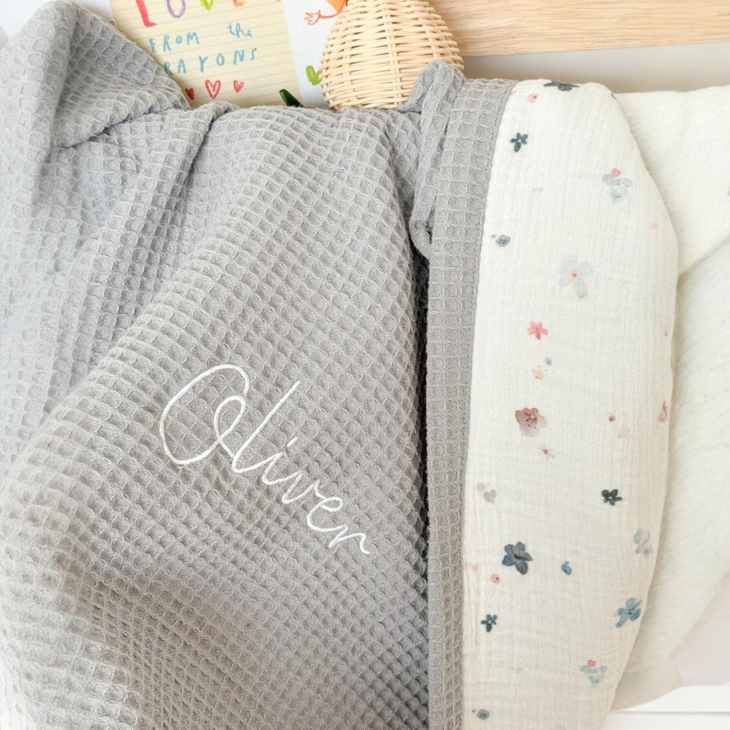 Personalized Baby Blanket with Name – Handmade 100% Organic Cotton Newborn Gift | Custom Knit Blanket for Boys, Girls, Kids & Baby Showers