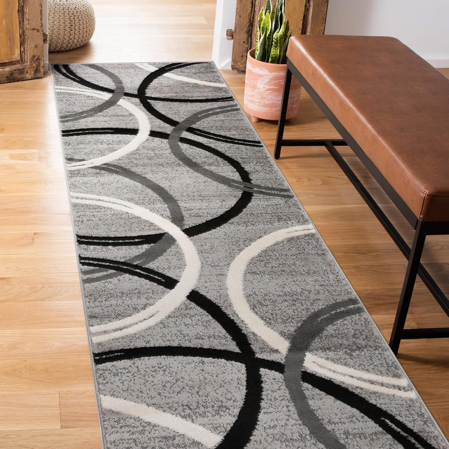 Rugshop Modern Wavy Circles Design Runner Rug 2'7" x 8' Gray