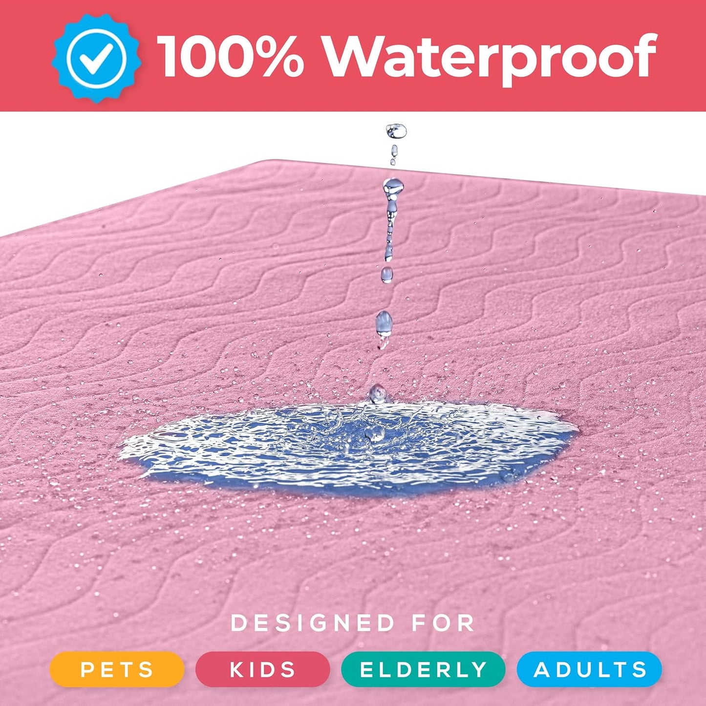 Utopia Bedding Washable Underpads 34" x 52" (Pack of 4), Waterproof Reusable Heavy Absorbency Incontinence Bed Pads for Adults, Kids, Elderly and Pets, Bedwetting Pads for Sofa and Couch (Pink)