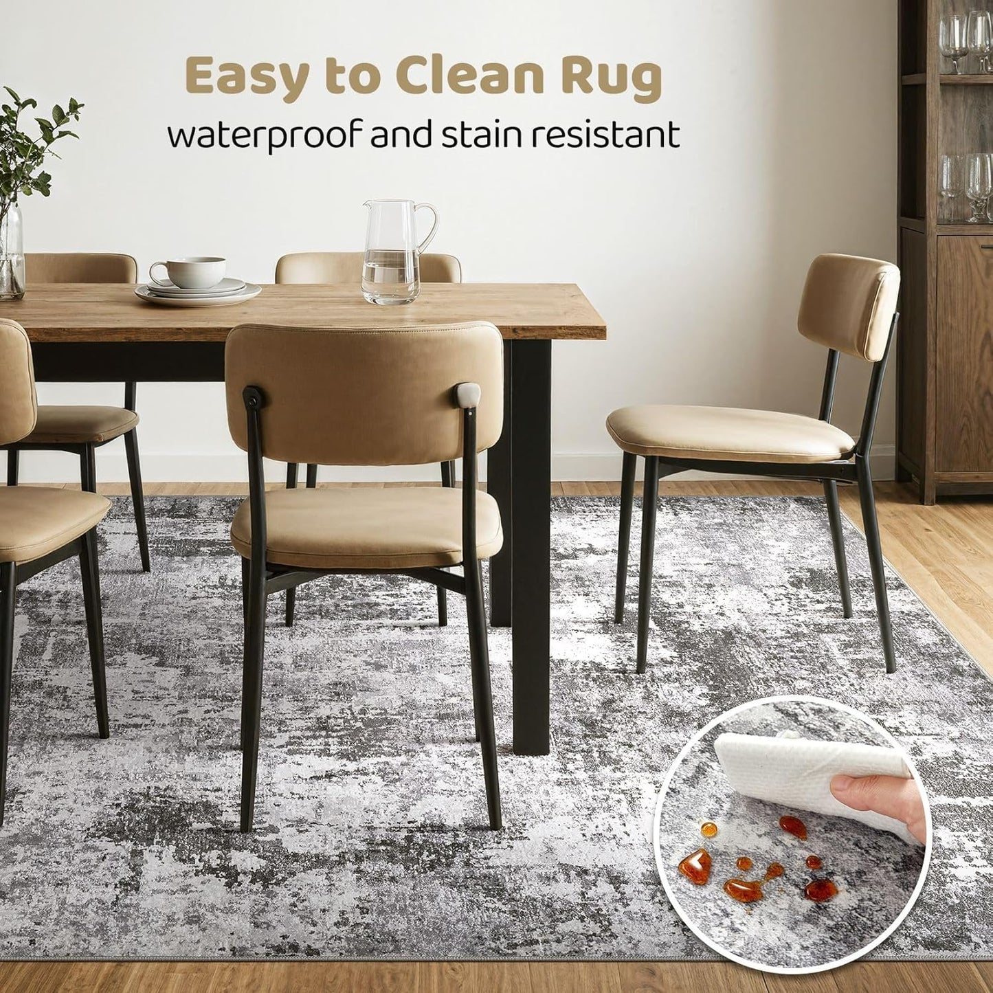 5x8 Area Rug Living Room: Machine Washable Large Abstract Modern Soft Rugs Stain Resistant Indoor Floor Non Slip Accent Carpet for Bedroom Nursery Playroom Dining Room Office Dorm Home- Black Grey