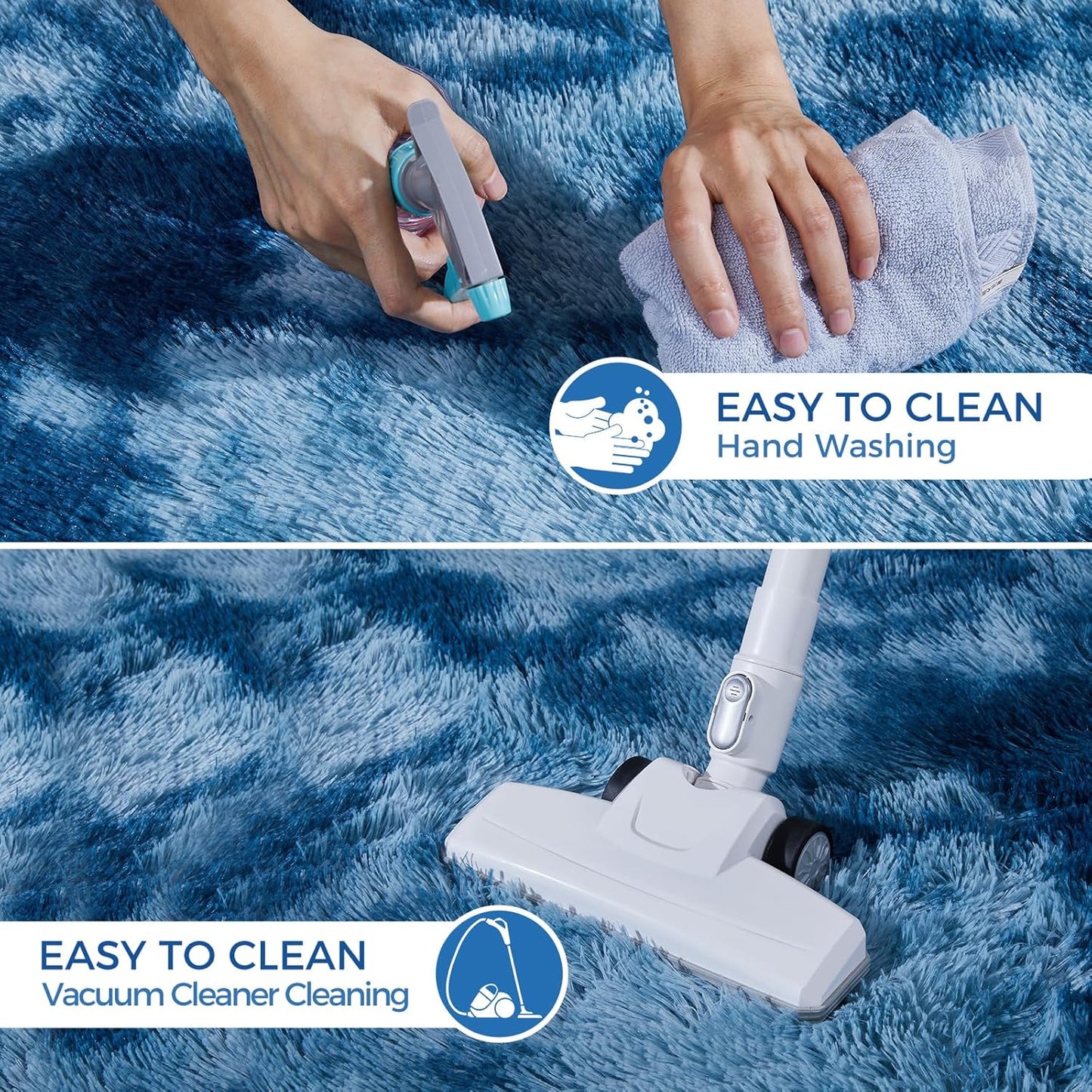 Ultra Soft Rug for Living Room, 8X10 Fluffy Shag Area Rug for Bedroom, Modern Shaggy Carpets Fuzzy Rug for Teens Dorm Nursery Home Decor Aesthetic, Upgrade Anti-Skid Durable, Tie-Dyed Blue Grey