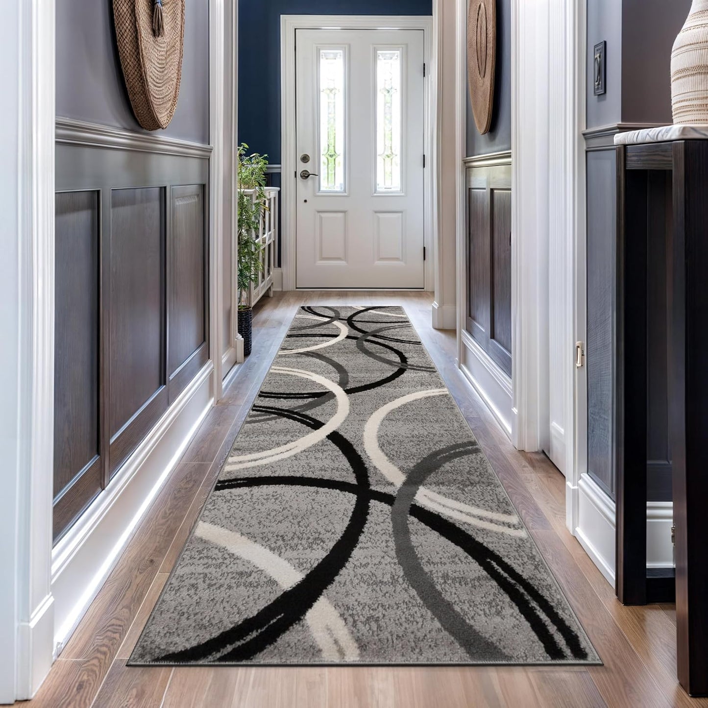 Rugshop Modern Wavy Circles Design Runner Rug 2'7" x 12' Gray