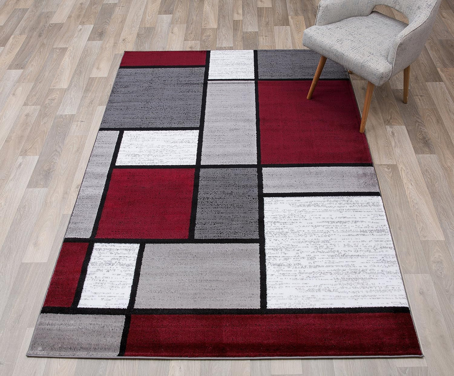 Rugshop Contemporary Modern Boxes Area Rug 5' 3" X 7' 3" Red