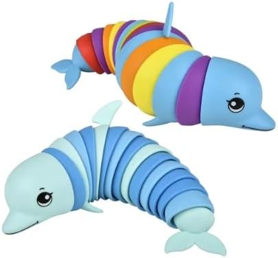 Sensory Wiggle Shark or Dolphin Plastic Fidget Toys, 7.5 inches, 2 Count (Dolphins)