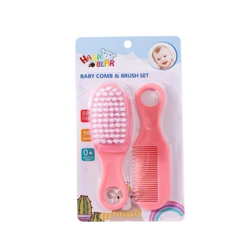 Baby Comb and Brush Set – Soft Bristles for Newborns, Toddlers & Infants | Gentle Scalp Care | BPA-Free, Hypoallergenic | Baby Hairbrush for Cradle Cap & Sensitive Skin (Pink)