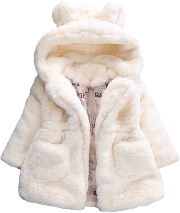 Mallimoda Girls Winter Warm Coats Ear Hooded Faux Fur Fleece Jacket