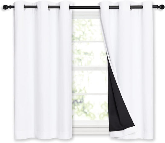 NICETOWN White 100% Blackout Curtains 45 inches Long, 2 Thick Layers Completely Blackout Window Treatment Thermal Insulated Lined Drapes for Small Window (1 Pair, 42 inches Width Each Panel)