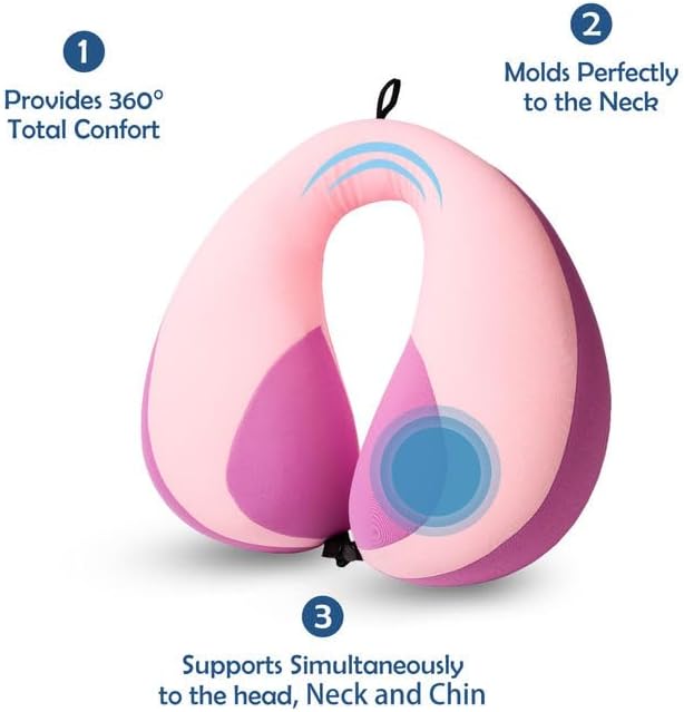 MOOB Toddler Neck Pillow for Carseat & Airplane, Traveling Gifts for Toddler & Children U-Shape Neck Pillows for Kids Light Pink