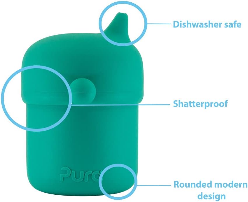 Pura my-my Silicone Sippy Cup 5oz/150ml - Training Cup, Reusable, Platinum Food Grade Medical Grade, Spill Proof Cups for Kids, Toddlers, Babies & Infants - 2-Pack Mint & Moss