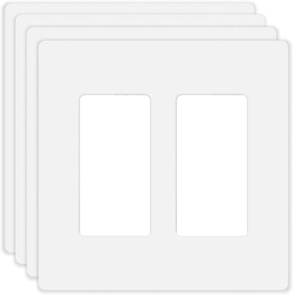 2-Gang Screwless Decora Wall Plate Cover Double Switch Outlet Electrical Faceplate for Light Switch, Smart Switch, Receptacle, Dimmers, USB Outlet, GFCI, Child Safe Cover Plate, White (4-Pack)