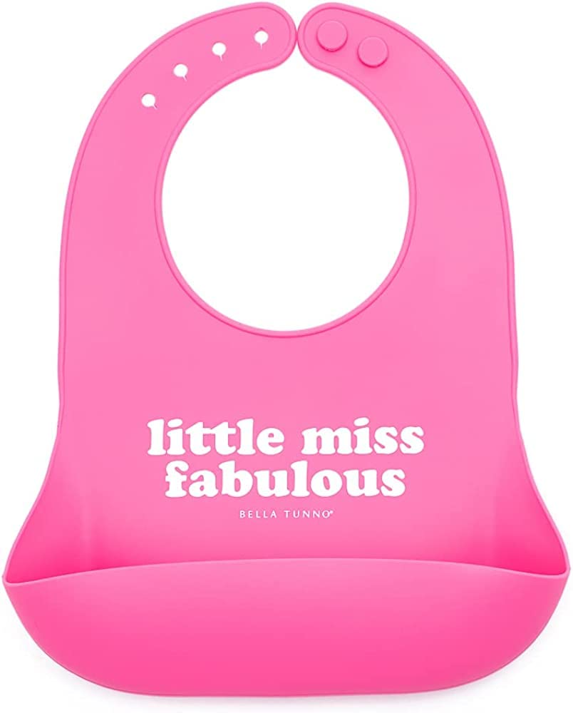 Baby Bib for Eating by Bella Tunno, Waterproof Silicone Bib with Large Food Catcher, Adjustable Fit for Babies 4-12 months & Toddlers 1-3 Years, Boys & Girls, Little Miss Fabulous