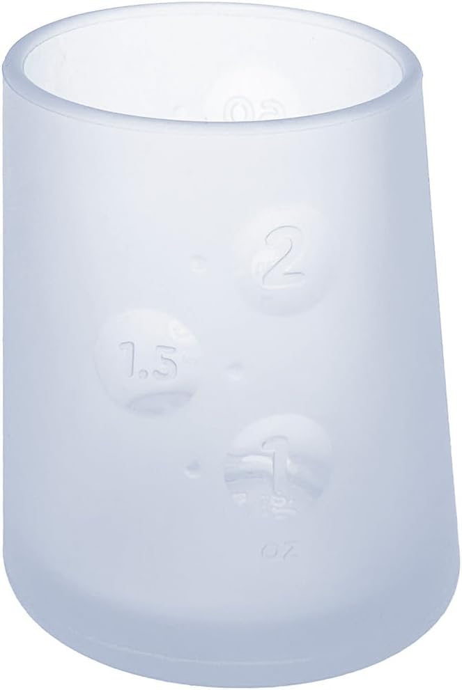 Olababy First Cup | Clear Sense 100% Silicone Infant Trainer Cup | 2oz Medicine Cup for Newborn | Non-Slip & Sloping Design for Tiny Hands & Baby Led Weaning (Blueberry, 1 Cup)