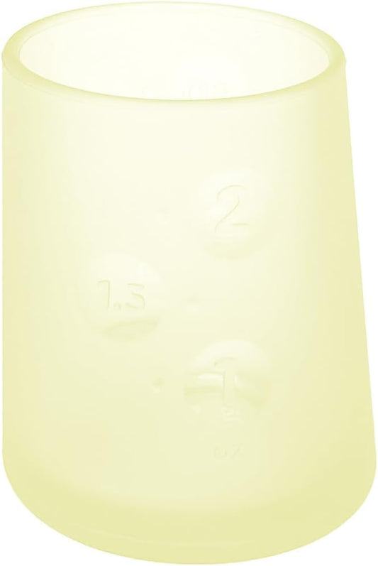 Olababy First Cup | Clear Sense 100% Silicone Infant Trainer Cup | 2oz Medicine Cup for Newborn | Non-Slip & Sloping Design for Tiny Hands & Baby Led Weaning (Lemon, 1 Cup)