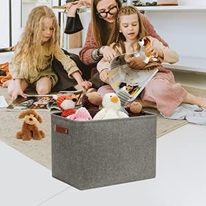 DULLEMELO Grey Storage Baskets for Organizing 2 Pack 16"x12"x12" Fabric Shelf Baskets for Gifts Empty Large Storage Organizer for Closet,Clothes,Toys,Bedroom (Grey)