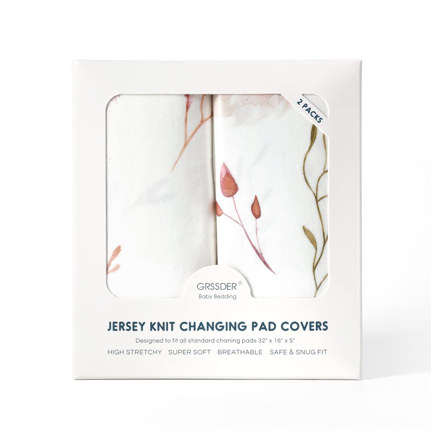 GRSSDER Stretch Ultra Soft Jersey Knit Changing Pad Cover Set 2 Pack, Change Table Pad Covers Fit 32"/34" x 16" Pads Safe and Snug, Pretty Watercolor Rose Flora for Baby Girls, Orange Pink