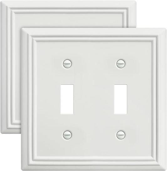2-Pack Double Toggle Wall Plate, Decorative Light Switch Cover, Metal Switch Plate Cover, Off White Finish, Midsize