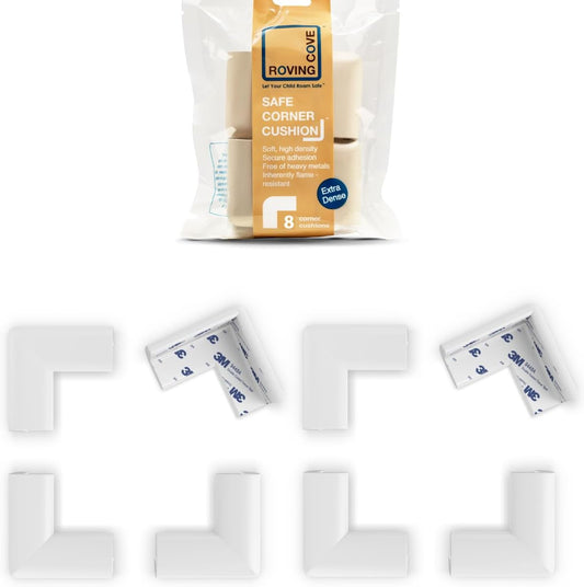 Roving Cove Slim-Fit Corner Protector for Baby Proofing (8 Small Corners), Soft Rubber Foam Furniture Corner Bumper Guards, 3M Adhesive Pre-Taped, Oyster White (Off White)