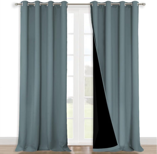 NICETOWN 100% Blackout Curtains for Shift Workers, Laundry Room Decor Window Treatment Drapes, Thermal Insulated Energy Smart Draperies for Villa, Hall and Studio, Stormy Sea, Set of 2, 52" W x 95" L