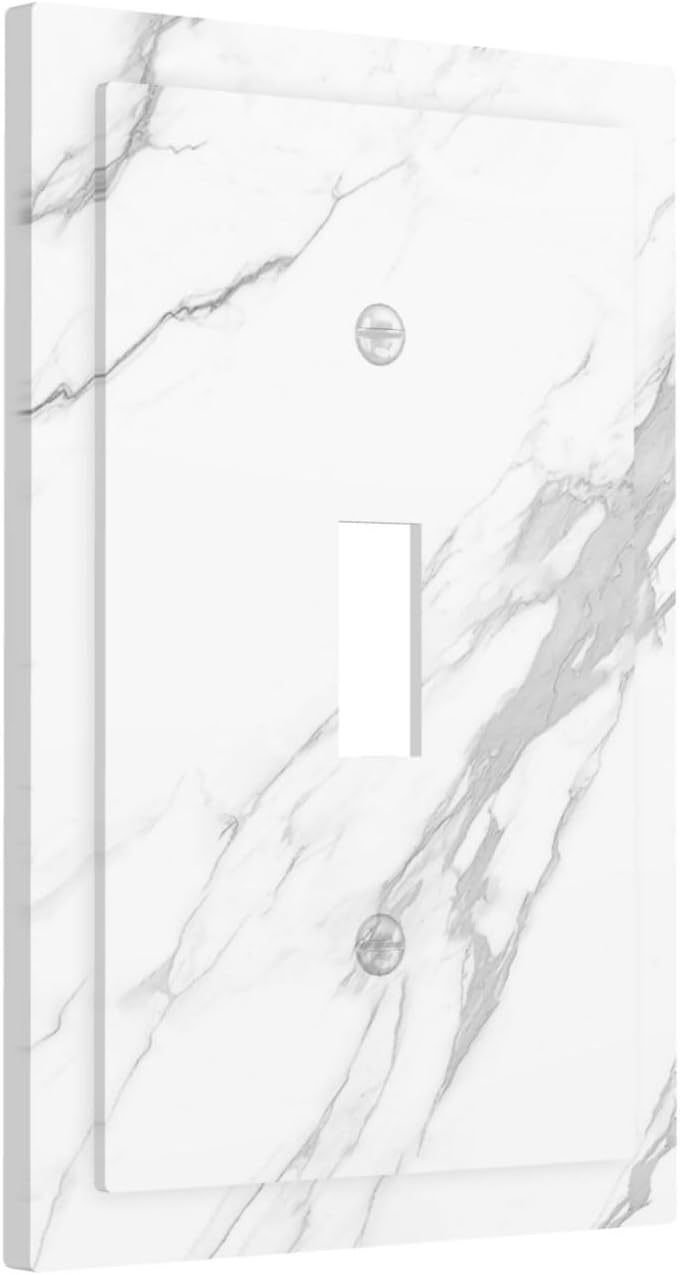 Decorative Light Switch Cover Modern White Gray Marble 1 Gang Single Toggle Device Electrical Faceplate Switchplates Decorator Outlet Wall Plate for living Room Bathroom Decor