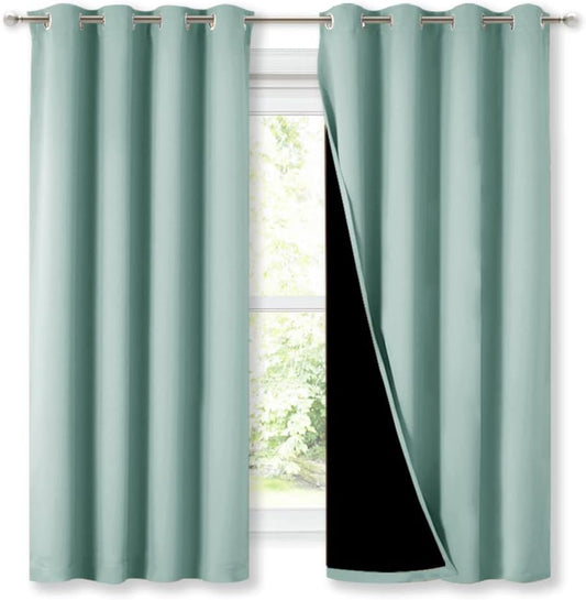 NICETOWN Aqua Blue 100% Blackout Lined Curtains, 2 Thick Layers Completely Blackout Window Treatment Thermal Insulated Drapes for Kitchen/Bedroom (1 Pair, 52" Width x 63" Length Each Panel)