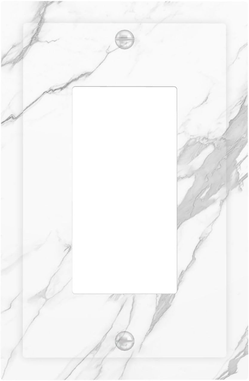 Decorative Outlet Covers Modern White Gray Marble 1 Gang Single Rocker Light Switch Cover Plate Wall Plates GFCI Faceplate for living Room Bathroom Decor